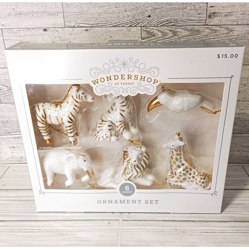 Wondershop 6pc Ceramic Animal Ornaments Set White/Gold Hanging Christmas Decor